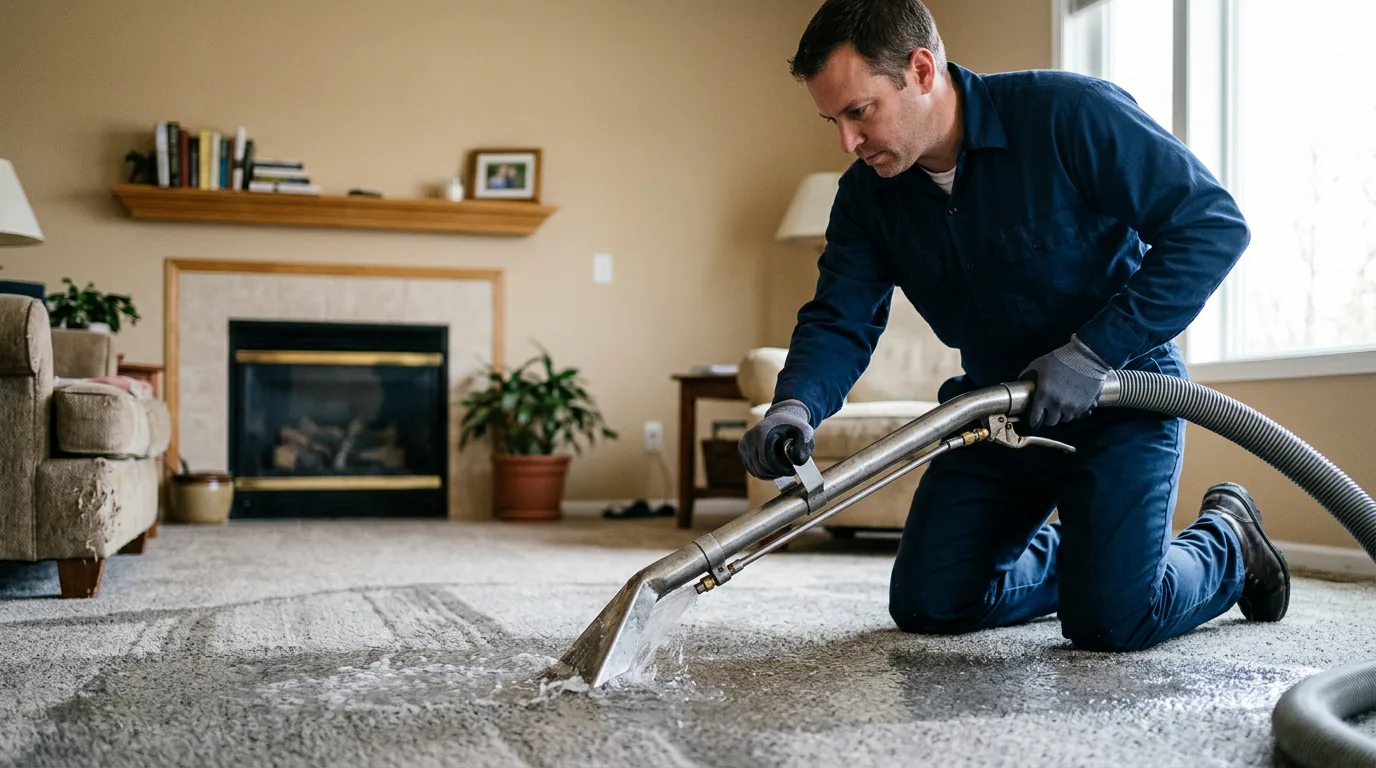 Water damage restoration technician working near South Bend, IN